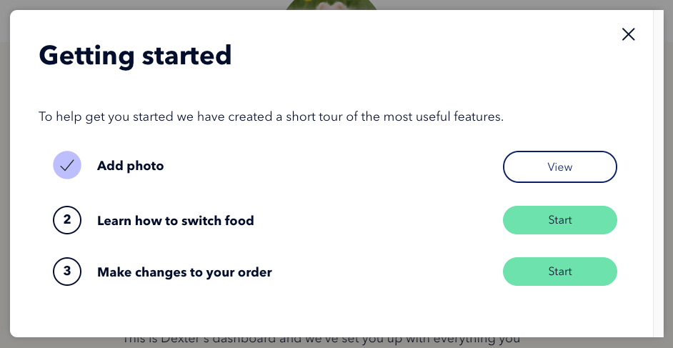 The tutorial space modal. Title: Getting started. Content: To help get you started we created a short tour of the most useful features.